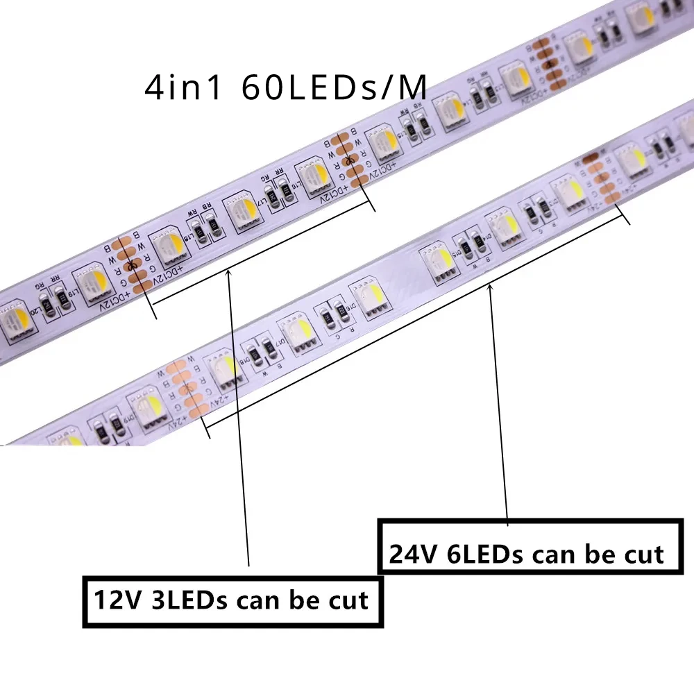 RGBW RGBWW LED Strip DC 12V 24V 4 Colors In 1 Chip SMD 5050 60 84 96 108 120 Leds/M Flexible Ribbon Tape Rope Light