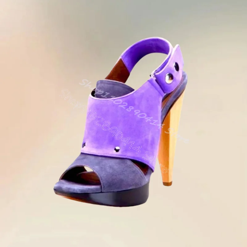 

Purple Rivets Tapered Heel Platform Sandals Hook and Loop Fastener Women Shoes Peep Toe Fashion Party 2024 Zapatos Para Mujere