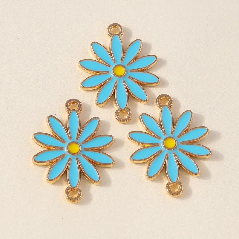Leslie 10 Stück doppelseitige bunte Gänseblümchen-Blumenanhänger mit zwei Löchern für die Schmuckherstellung, Armband, Halskette, DIY-Schlüsselanhänger – Detail 7