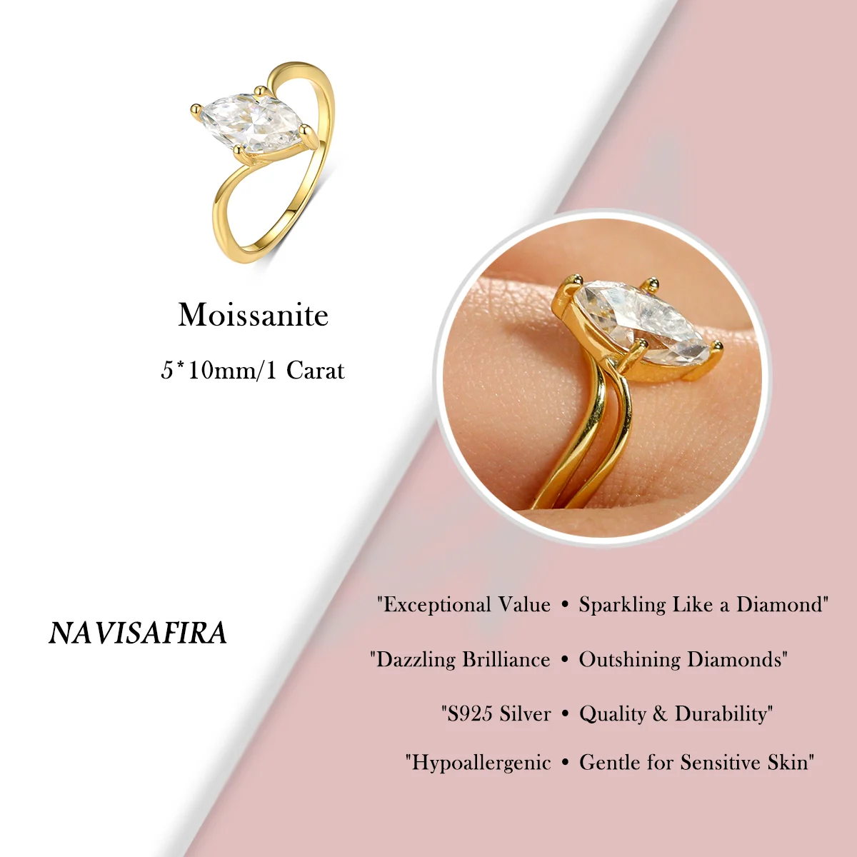 2 ct Elegant S925 Silver Ring Set with Marquise-Cut Moissanite, Minimalist Open Design for Timeless Elegance and Versatile Style