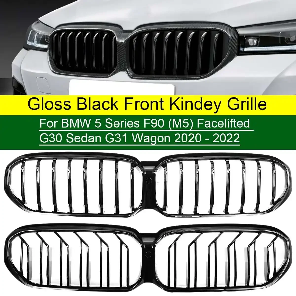 

Pair Car Gloss Black front Kidney Grille Grill Auto Exterior Parts for BMW G30 G31 5 Series Sedan Wagon & F90 M5 2020 2021 2022