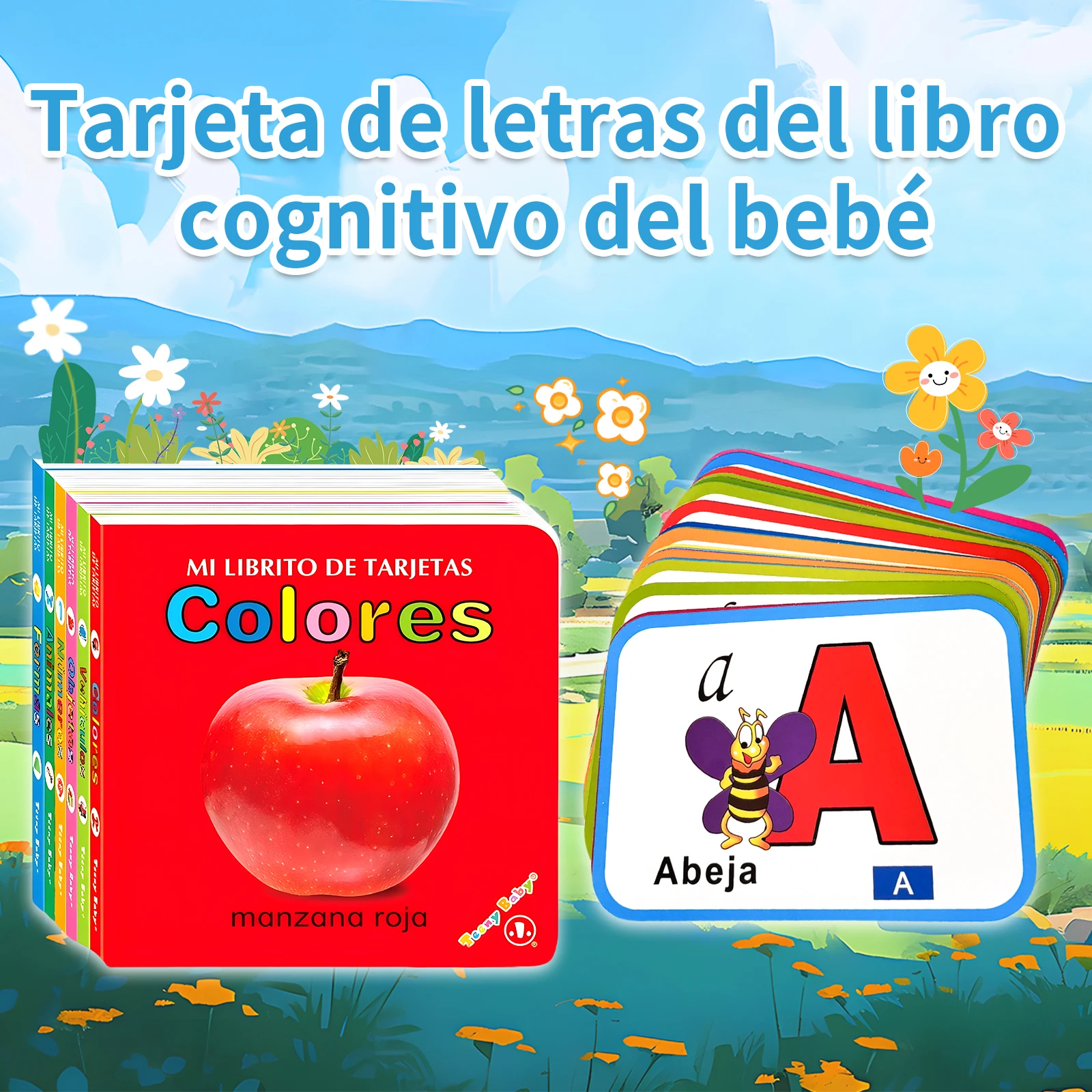 Spanish Kids Cognitive 2-Piece Set 3-6 Years Literacy Cards & Laminated Cognitive Book Cognitive Enhancement Preschool