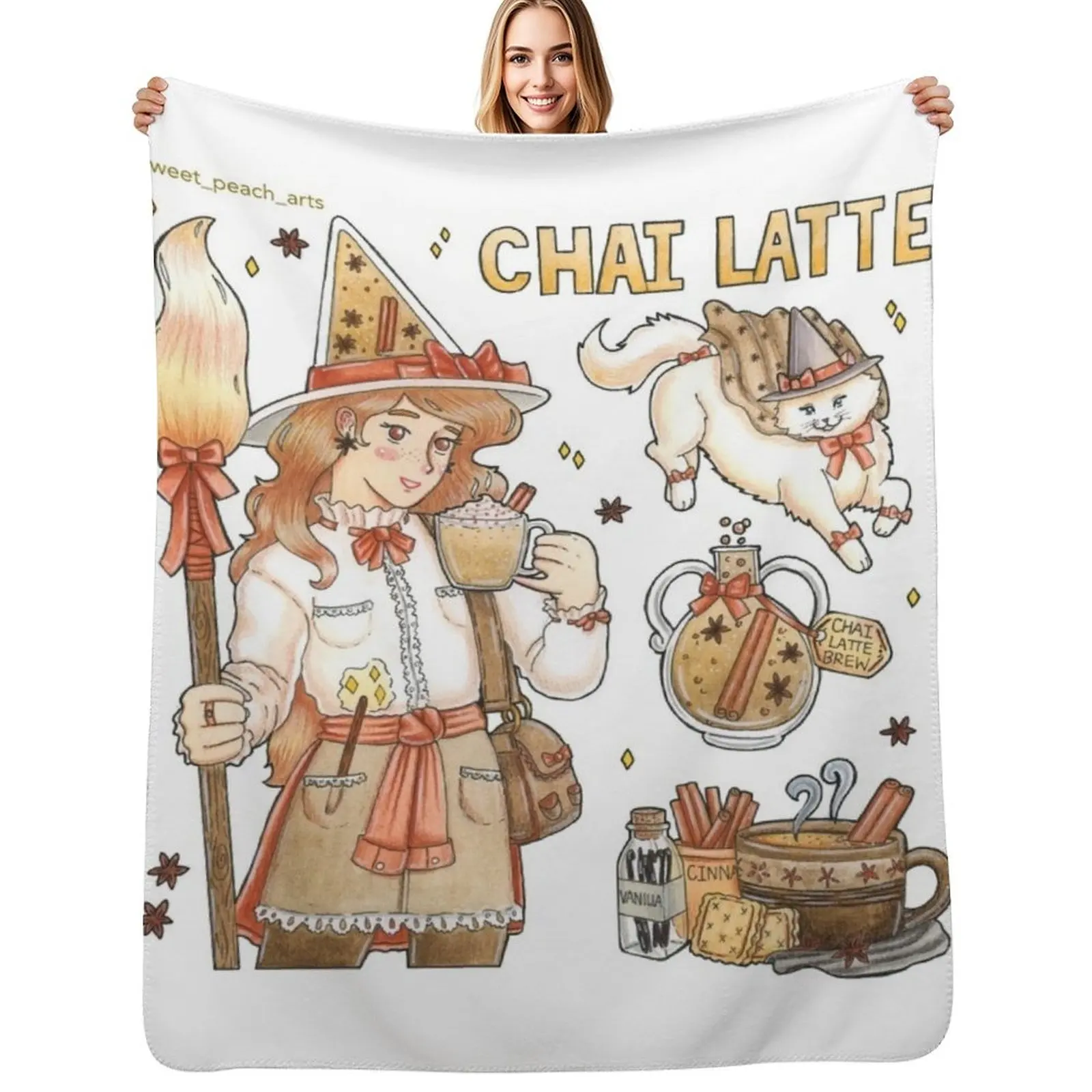

Chai Tea Latte Witch Aesthetic Throw Blanket Cozy Home Blanket Gift for Christmas Holiday