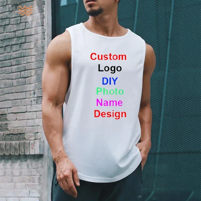 Photo or Logo DIY Customized Mens Mesh Fitness Clothing Gym Stringer Tank Top Men Bodybuilding Vest Workout Sleeveless Shirt