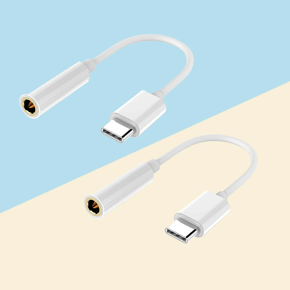 2pcs Type-C to 35mm Earphone Cable Adapter Usb 31 Type C USB-C Male to 35 AUX Audio Female Jack (White)