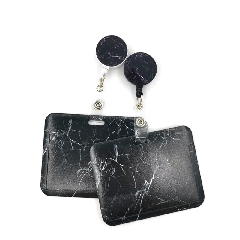 

Black Marble Texture Card Holder Women Men Business Lanyard Badge Case Women Card Cover Student Lanyard ID Name Card Holder Bags