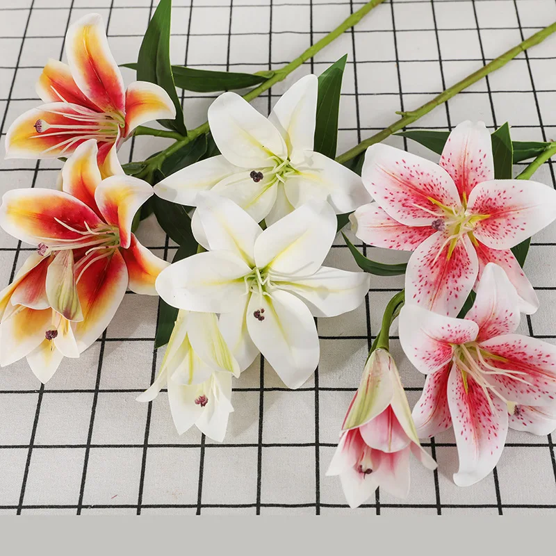 

5pcs Artificial Lily Flowers Bouquet Simulation Flowers For Wedding Decor Party Home Vase Art Decoration Arrangement Fake Plants