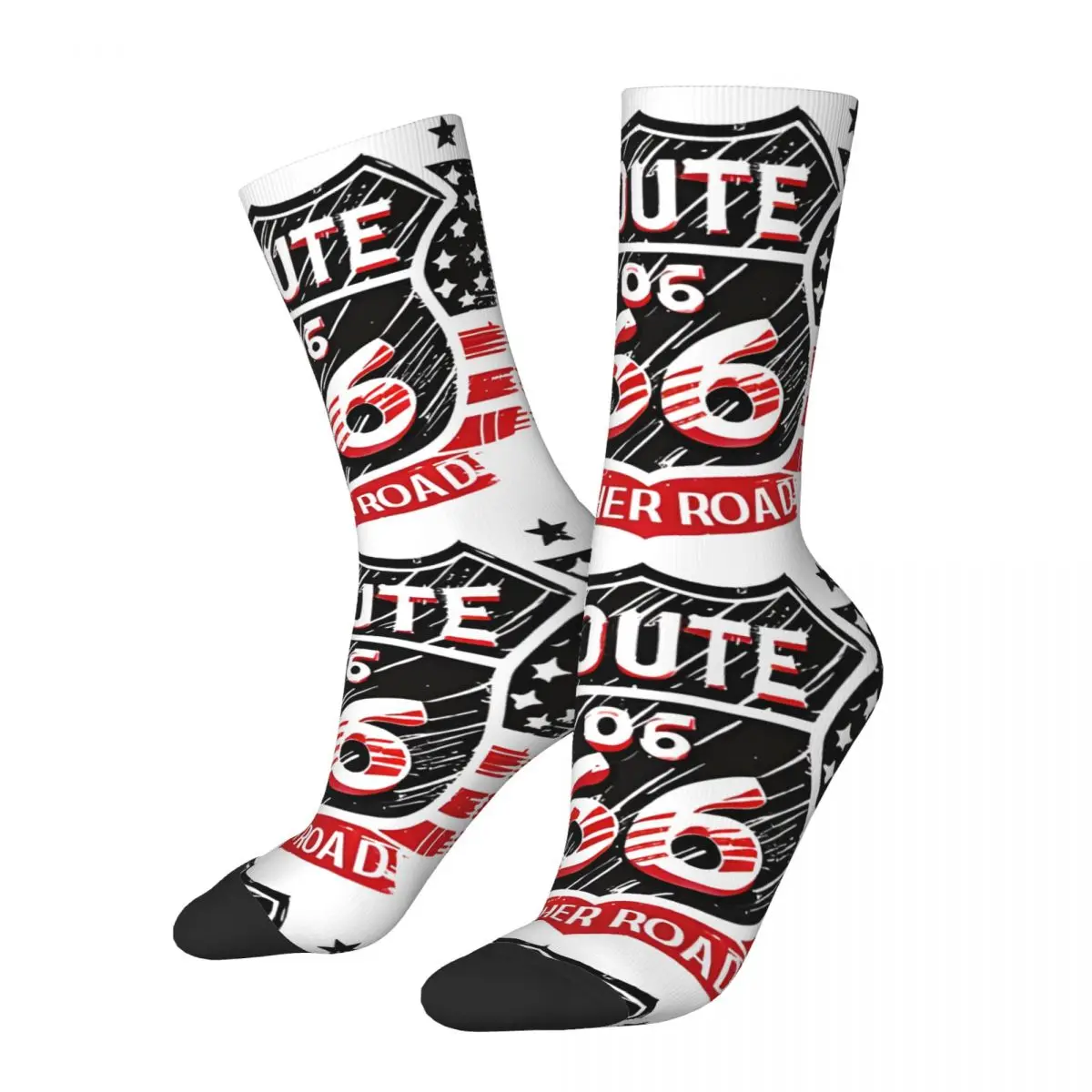 Glory Men's Socks Vintage Harajuku Highway 66 Street Style Novelty Casual Crew Sock