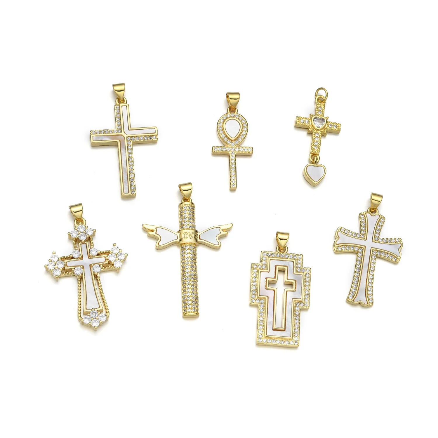 5pcs Europe and The United States Natural Shell Cross Necklace Pendant Accessories DIY Jewelry Making Materials Wholesale
