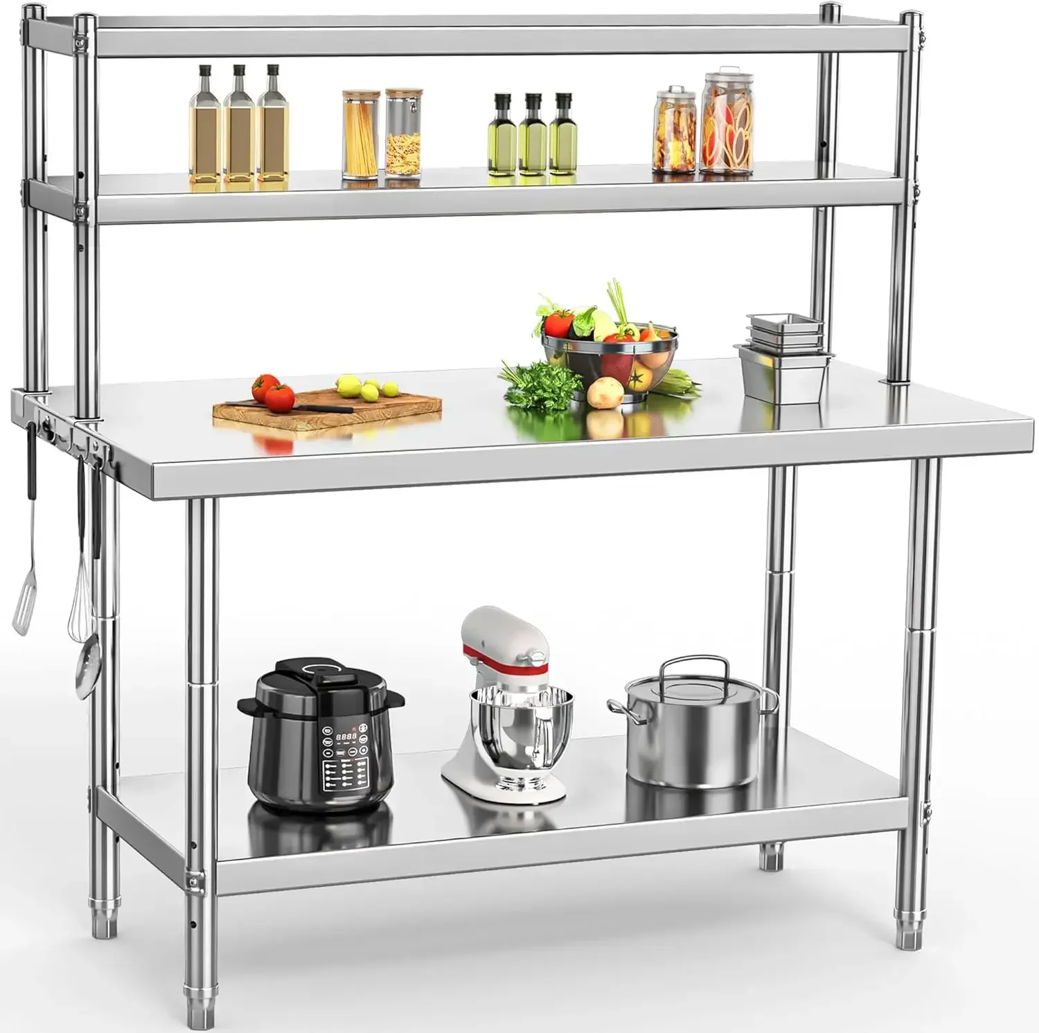 NSF Stainless Steel Table with Overshelves, 48" X 24" Work with 48" X 12" Shelf, Metal Prep for Home Kitchen R