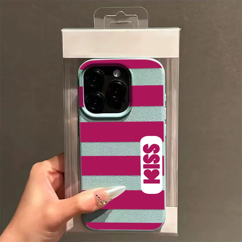Kiss Red Stripe Love Grunge Kawaii Cute Button Cover for iPhone Cool 14 13 16 Max Pro 17 15 Air Plus 12 Style 11 Phone Case
