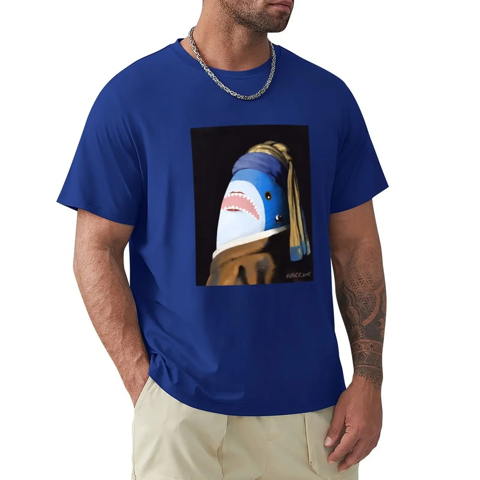 The Blahaj with a Pearl Earring T-shirt aesthetic clothes anime designer t shirt men