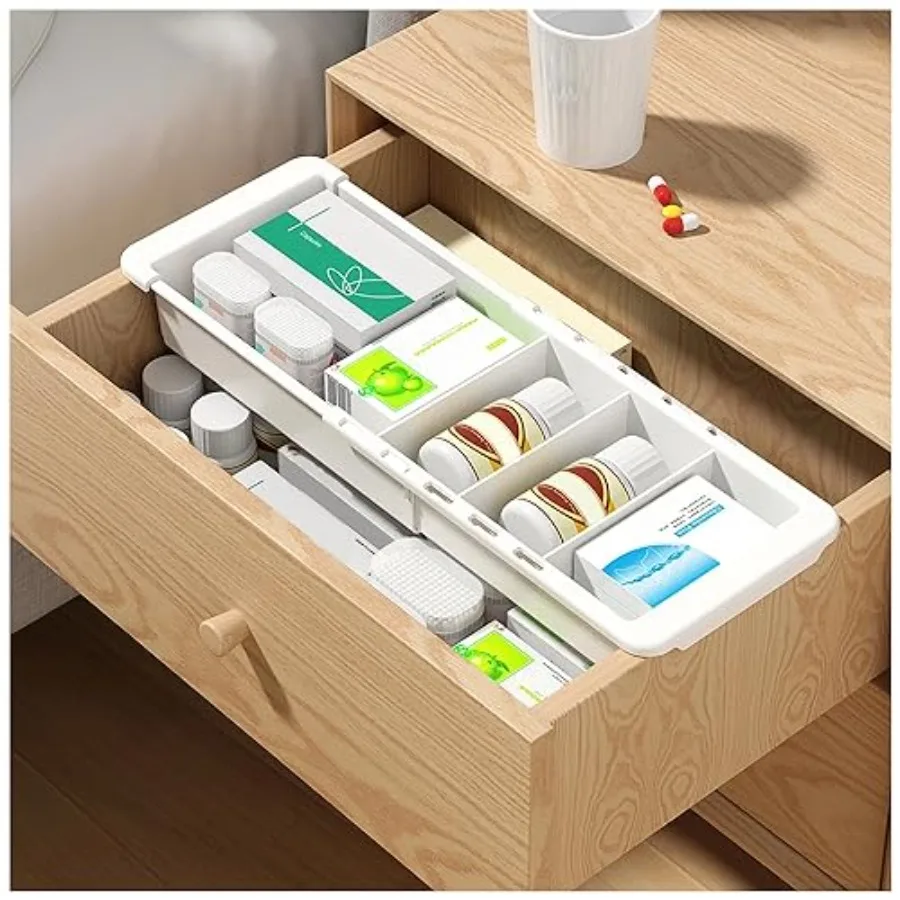 

Plastic Drawe Organizer for Office Bathroom Bedroom Kitchen Desk 1 Laye More White Storage Tray Expandable 11.418.1 Ihes