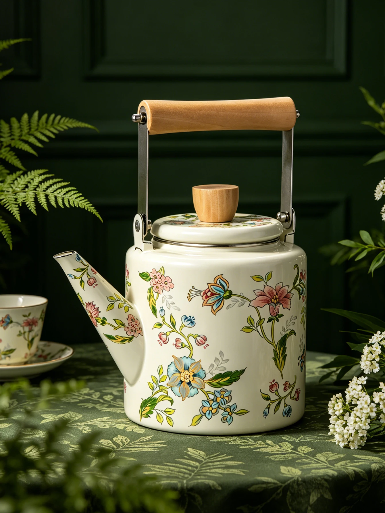 1pc 2.0L Tall Enamel Kettle - Vintage Stovetop & Induction Cooker Water Boiler for Hot & Cold Water