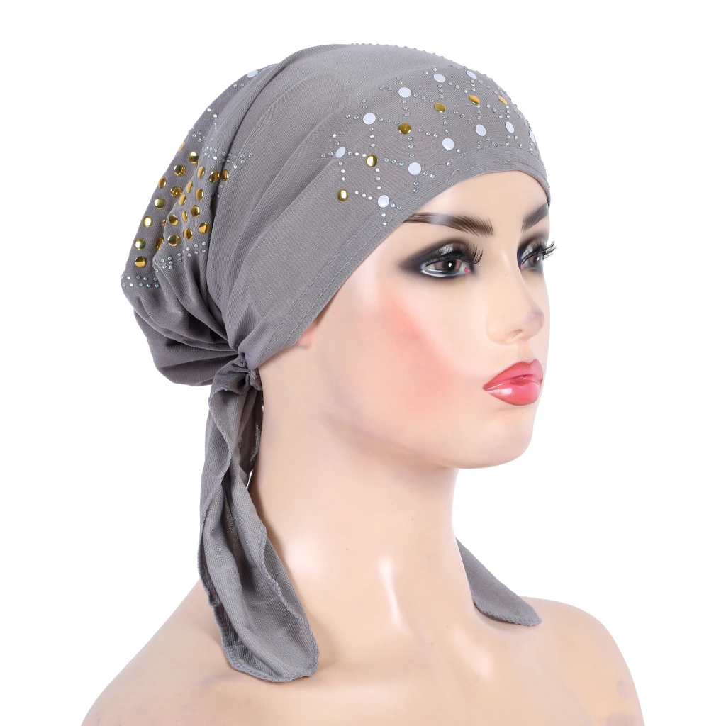 H089 Fashion turban hijab with gold sequins muslim hijab scarf islamic headscarf hat amira pull on headwrap