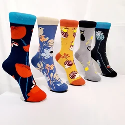 Men's Large Size Happy Sports Socks Good quality Classic Cartoon Animal Plant Flower Hedgehog Rooster Bird Fun Couple Stockings