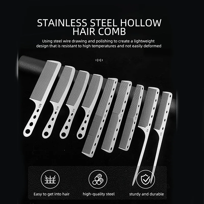 

Professional Hairdressing Comb Stainless Steel Ultra-thin Titanium Anti-static Barber Comb Hollow Lightweight Heat Resistant
