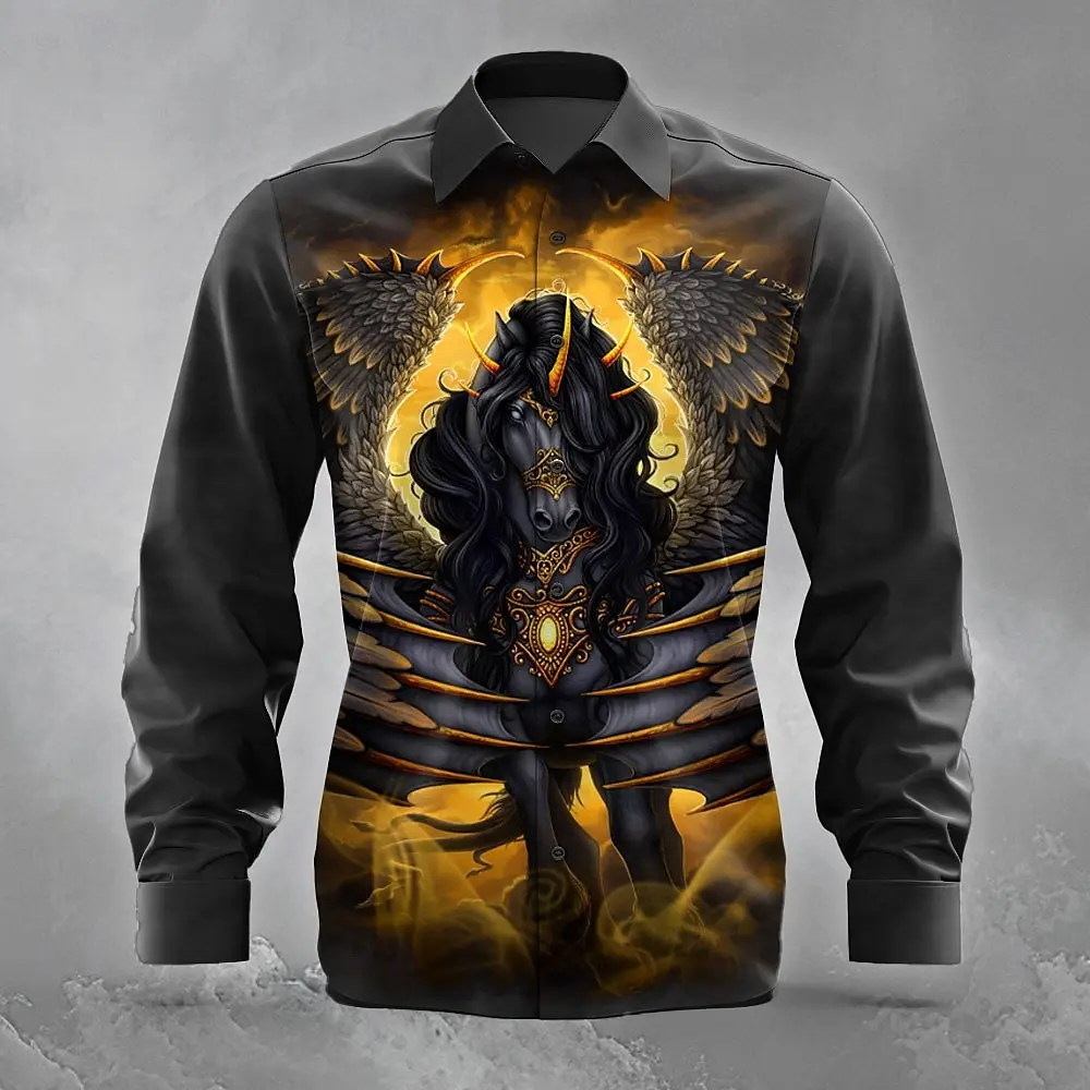 

Men's Pegasus Shirt Formal Shirt Long Sleeve Casual Vacation Daily Wear Summer Spring And Autumn Lapel 3d Print Shirt