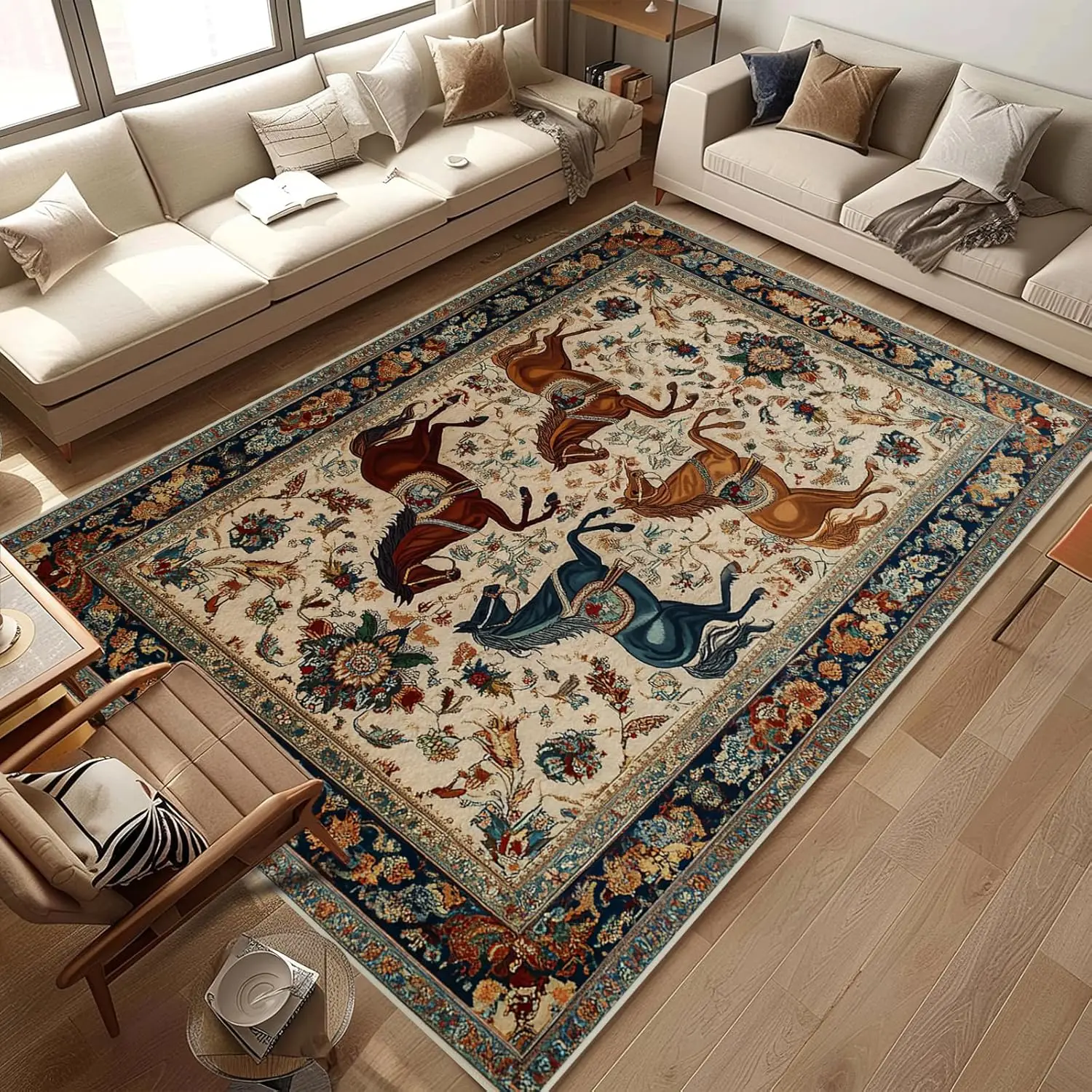 

Horses Area Rugs Boho Earthy Rug for Living Room Indoor Soft Non-Slip Thin Carpet Modern Abstract Rugs for Dining Room Office