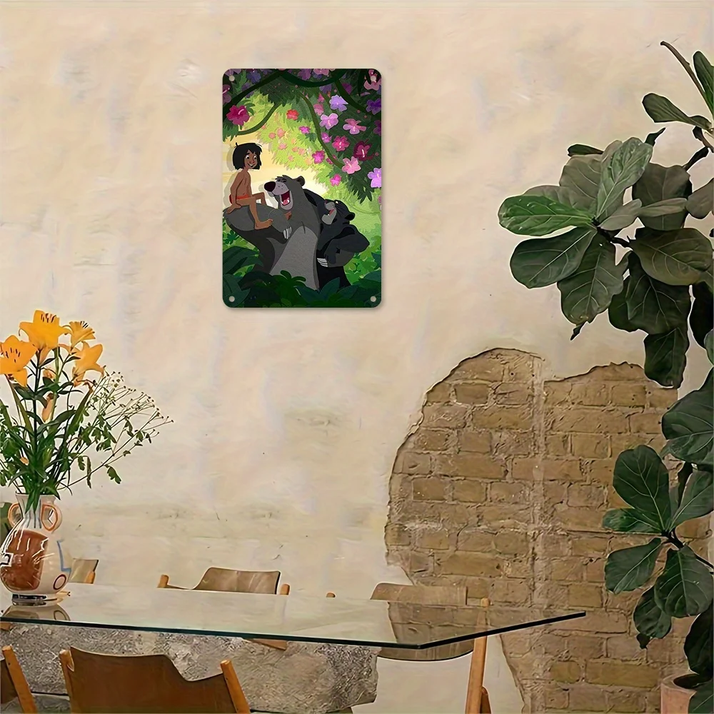 قطعة واحدة من لافتة ديزني دونالد داك ميكي بلوتو مقاس 8 × 12 بوصة من القصدير المعدني - لوحة فنية جدارية لمشهد الغابة العتيق مع الصبي والدب، غرفة نابضة بالحياة ديسمبر #5