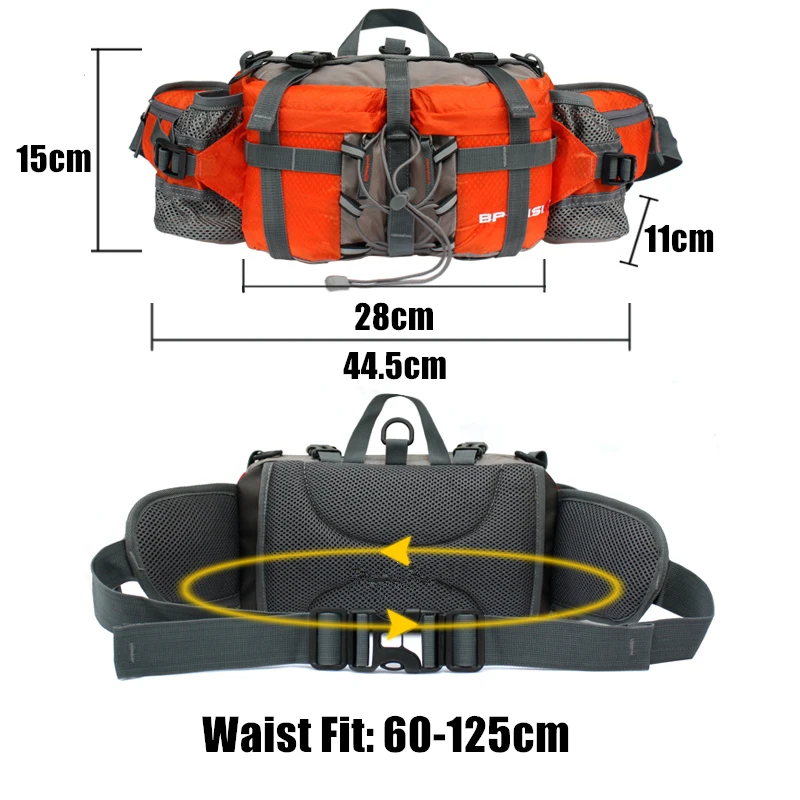 Outdoor Waist Bag Hiking Men's Backpack EDC Cycling Pack Running Water Bottle Pack Waterproof Nylon Mountaining Rucksack Black