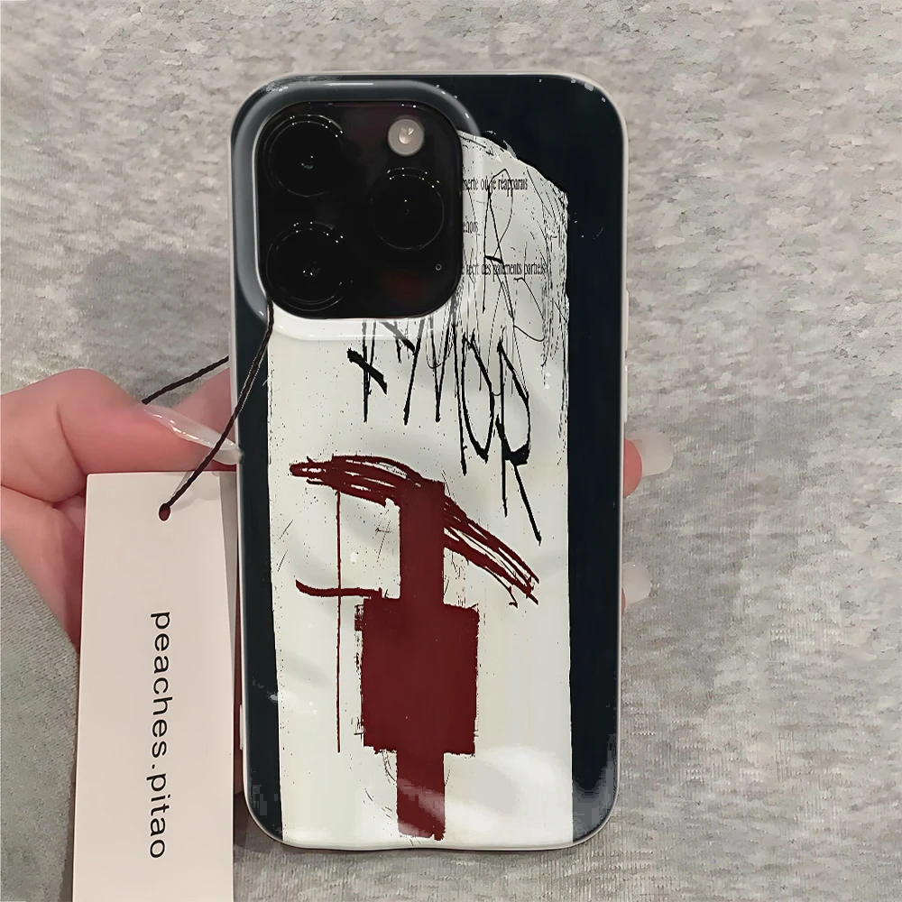 Red Black Phone Case Retro Dust Resistant Anti-Scratch Button New Cover for iPhone 13 12 11 16 Air Plus Pro 15 14 17 Max