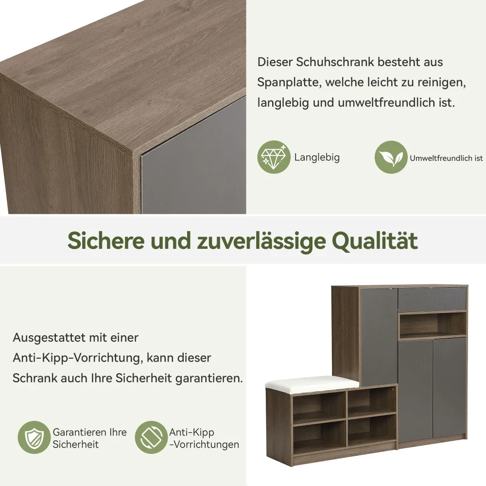Schuhaufbewahrungsbank, Schuhschrank, Schuhregal mit gepolstertem Sitz, vielseitige Schuhaufbewahrungslösung mit Racks für den Flur – Detail 22