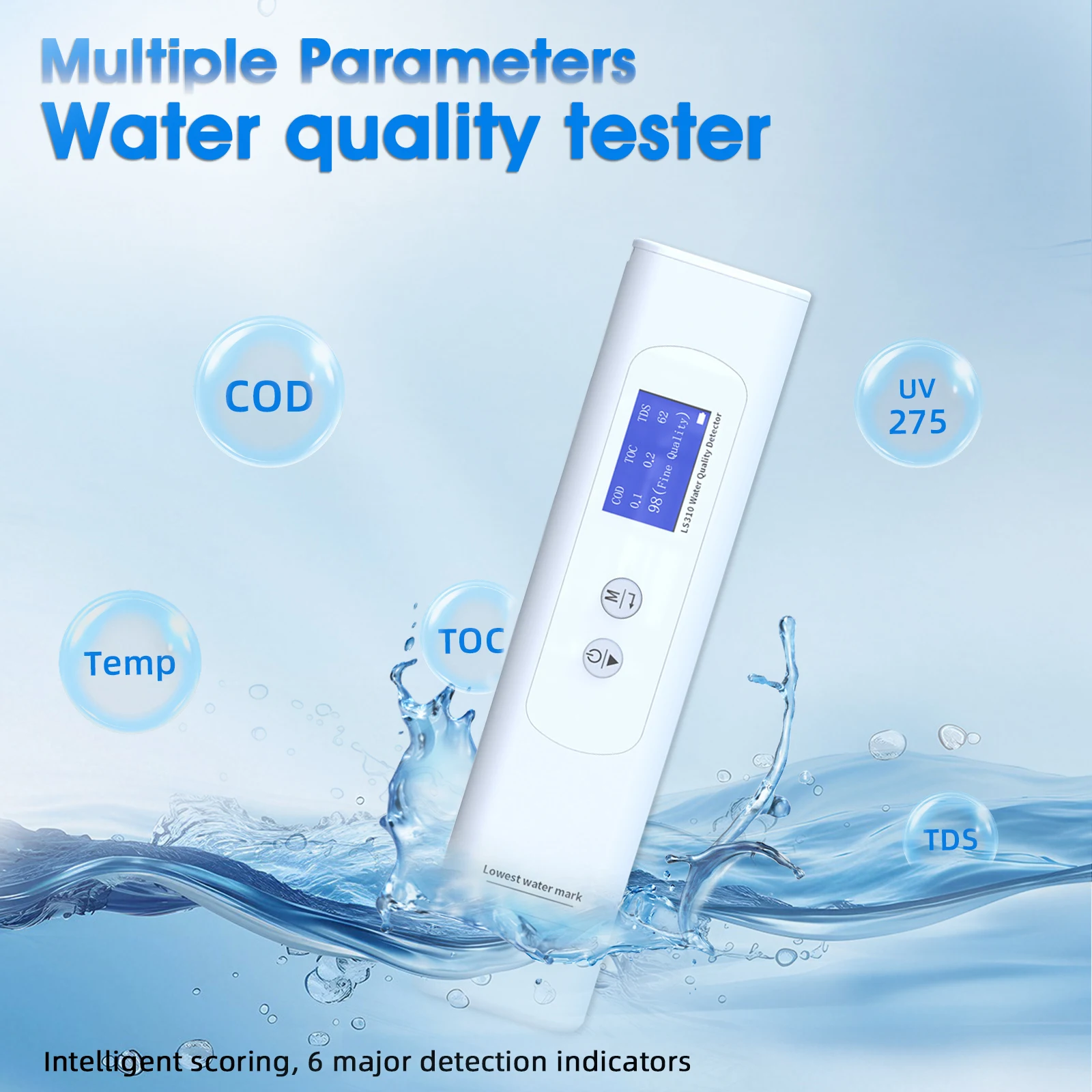 6 in 1 Professional Digital Water Quality Tester – TDS/EC/Temp/COD/TOC/UV275 Meter for Drinking Water, Tap, Well & Swimming Pool