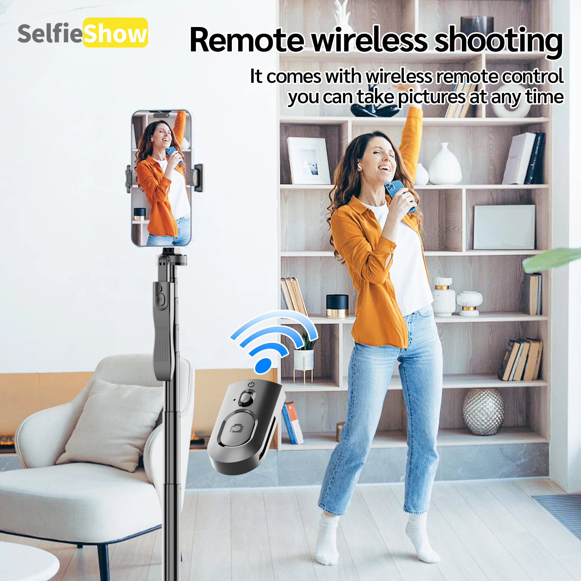 Selfieshow L16-TT Auto Pop Up Tripod 66.9'' Selfie Stick for Moible Phone Shooting 1/4'' Screw for Camera Option Fill Light