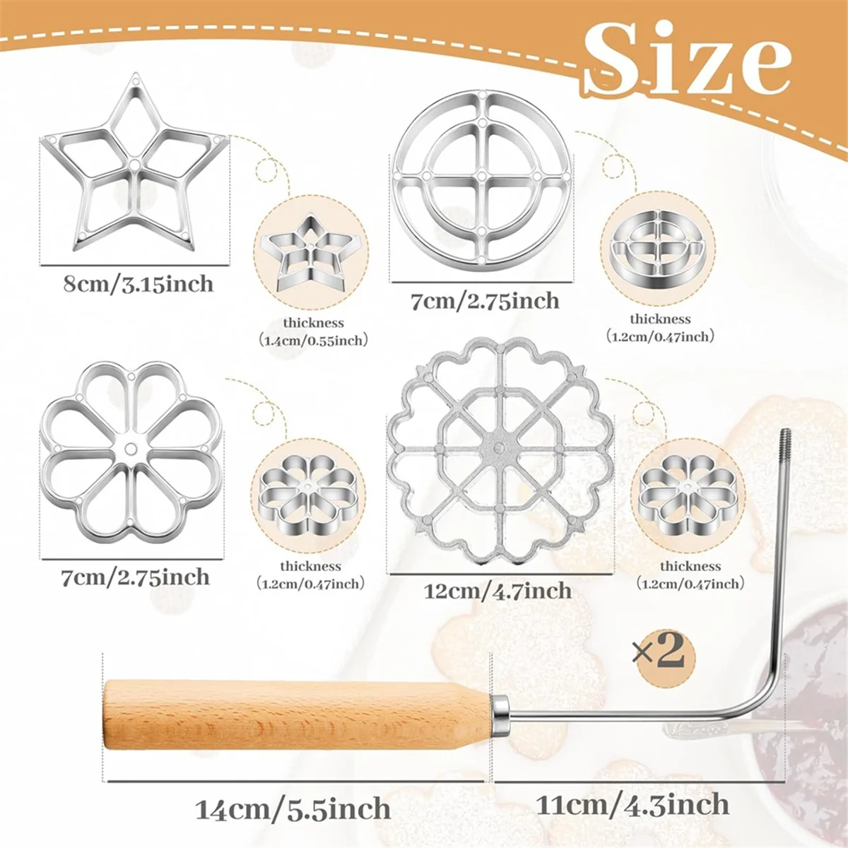 6 pezzi stampi in ferro per rosetta set stampo Bunuelos con manico kit per timbri da cucina formine per biscotti stampi per waffle in lega di alluminio