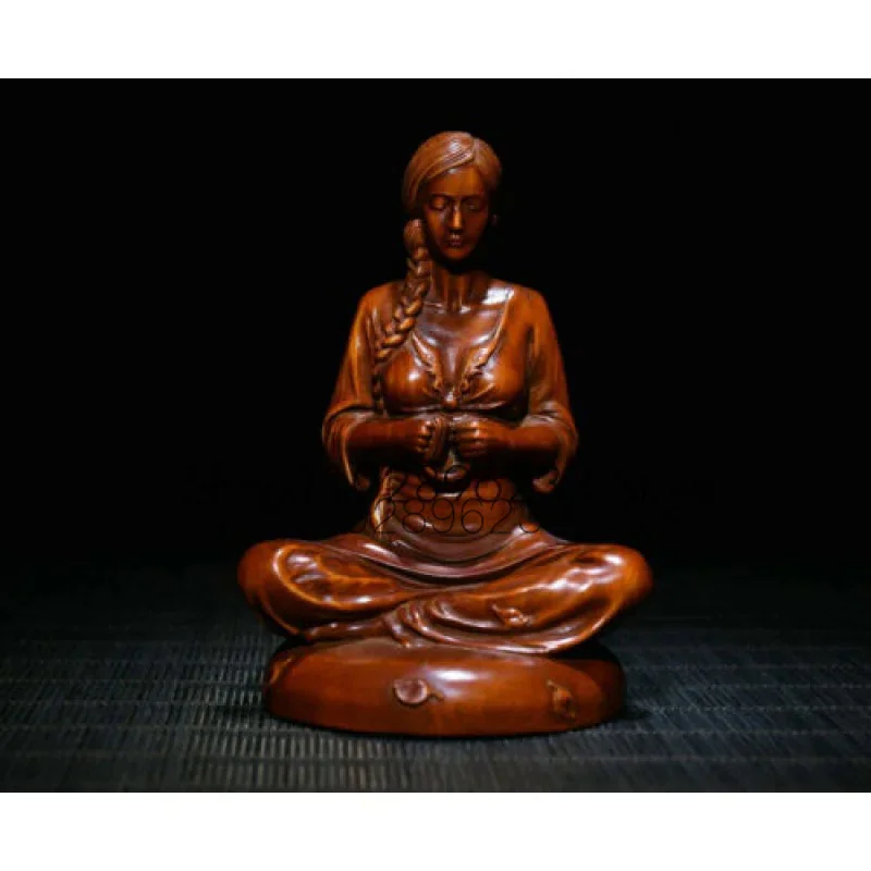 

Collect Chinese Boxwood Carving Beautiful Woman Statue Sculpture Art Gifts