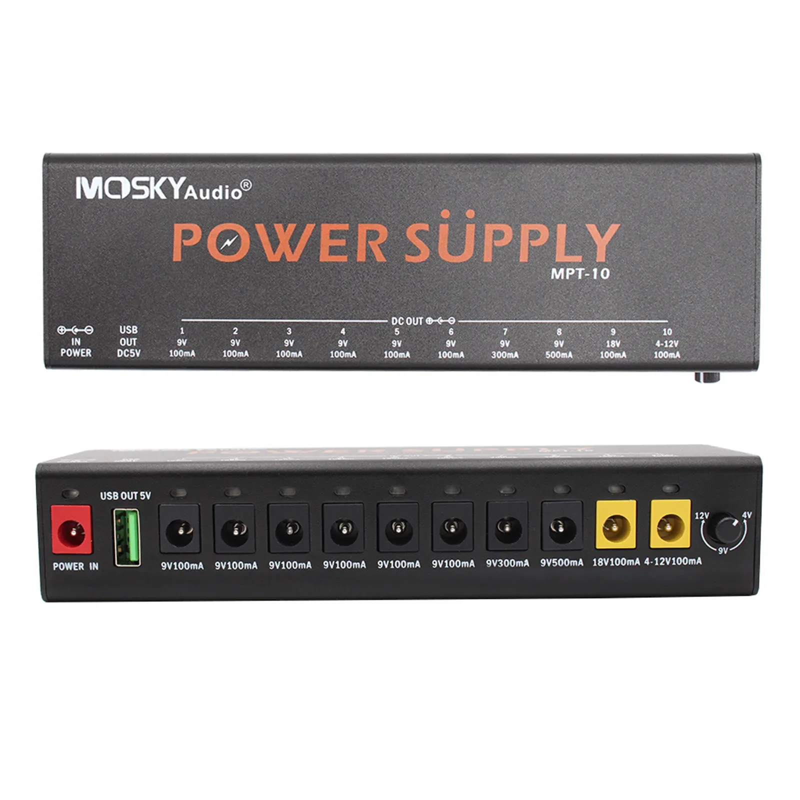 Mosky Audio Mpt-10 Guitar Effect Pedal Power Supply 10 Isolated Outputs 9V 12V 18V Guitar Pedal Power Supply 100Ma 300Ma 500Ma