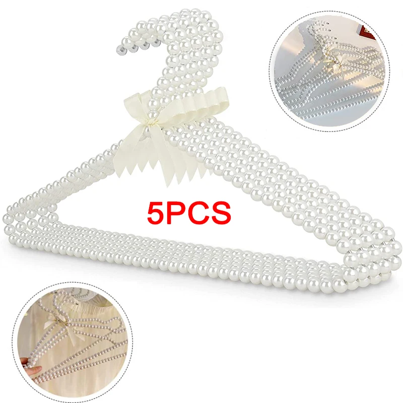 1/5pcs 40cm Pearl Hanger Bow Tie Bride Durable Hanger for Adult Pegs Clothes Elegant Organizer Clothespins Wedding Dress Hanger