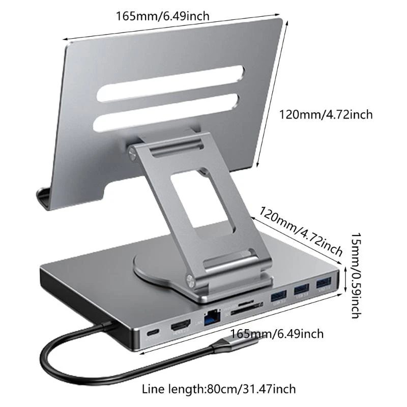 8/9 in 1 Supporto stand cuochi docking Tablet USB Tipo C USB3.2 Scheda Reader da 3,5 mm Porta desktop rotabile pieghevole