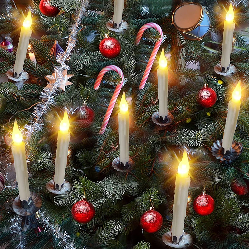 12 candele galleggianti con bacchetta magica tremolante luce calda LED candele coniche senza fiamma per la festa di Natale di Halloween