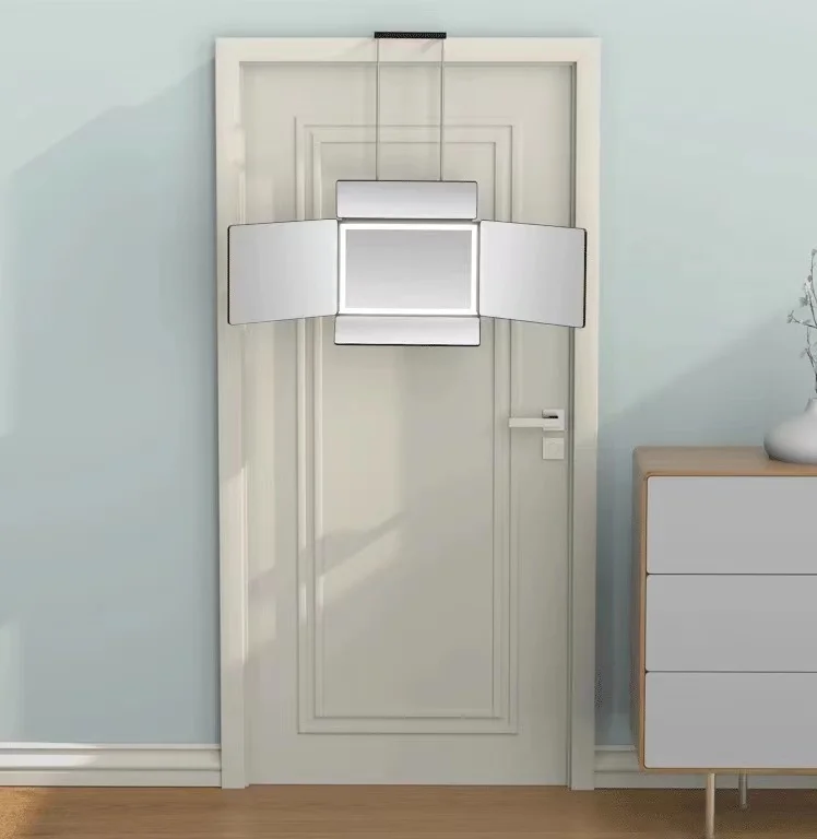 5-weg opvouwbare muurhangende make-upspiegel met LED-licht Zelfhaar knippen cosmetische spiegel, make-upspiegel voor zelf gesneden