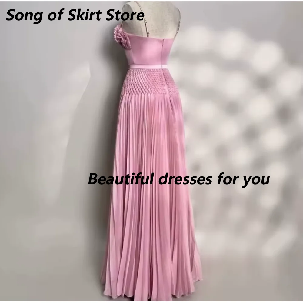 Pink Evening Dress Customized Chiffon 3D Flowers A-Line V-Neck Spaghetti Straps Modern Party Gowns Zipper Back Party Gown image 2