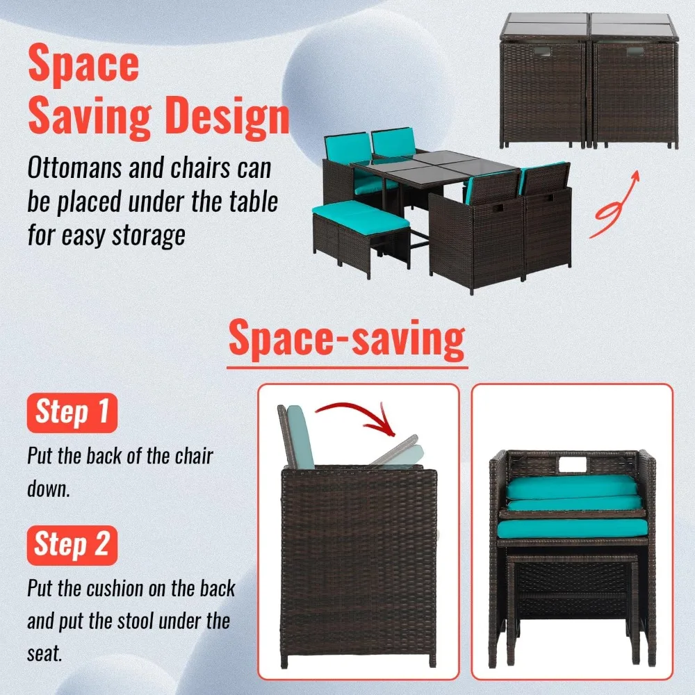 Space-Saving Outdoor Patio Dining Set for 9, Including 4 Chairs