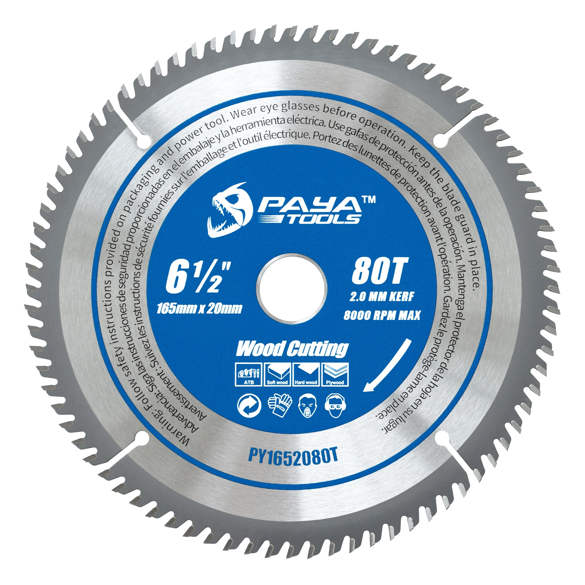

PAYA 6-1/2Inch Circular Saw Blade for Wood TCT Cutting Disk Woodworking Tools 165mm 80Teeth Carbide Saw Disk with 20mm Arbor