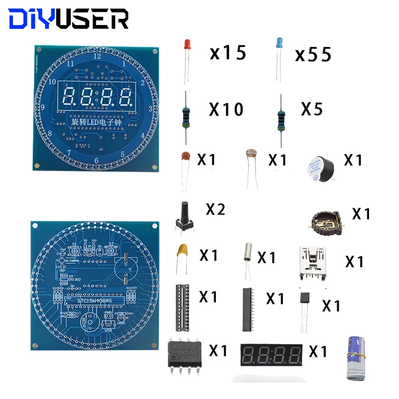 DIYUSER DIY obrotowy cyfrowy moduł wyświetlacza LED Alarm elektroniczny zestaw zegara cyfrowego 51 SCM tablica edukacyjna 5V DS1302 — zdjęcie 4