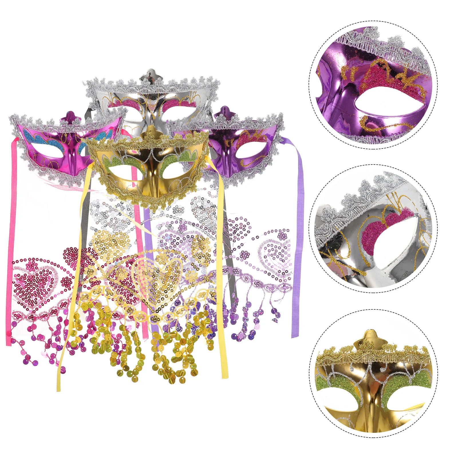 

4pcs Lace Masquerade Masks Lightweight Plastic Face for Women with Fringe Veil Carnival Party Mask Decorative for Valentine's