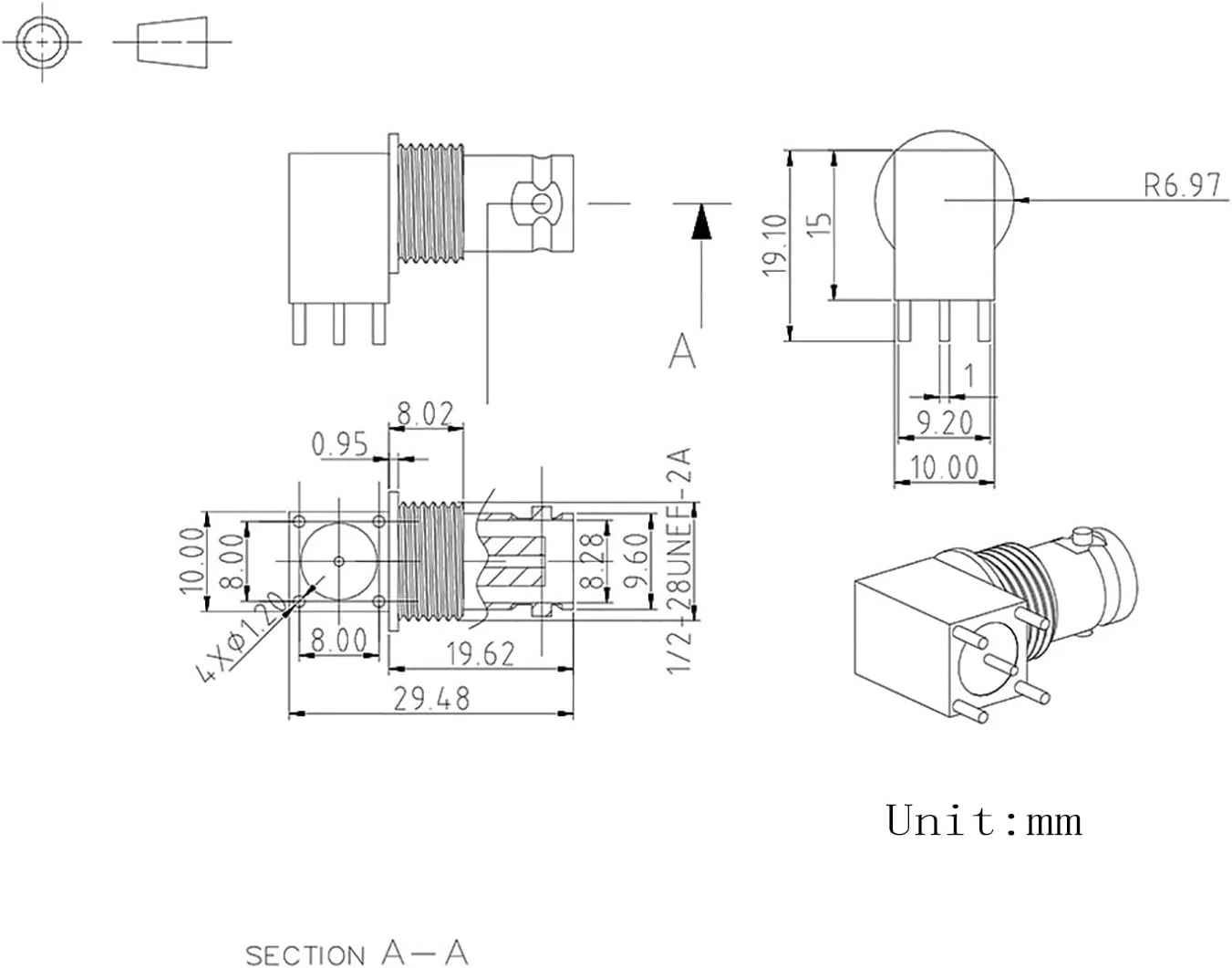 BNC Connector BNC Female Bulkhead Solder PCB Mount Right Angle Connector for CCTV Systems Monitoring