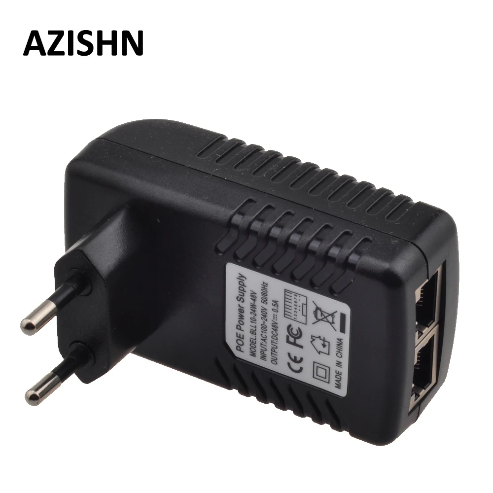 Azishn 48-52 48v poeインジェクタイーサネットcctv電源アダプタ0.5A 24ワット、IEEE802.3afとpoe互換性のあるipカメラip電話