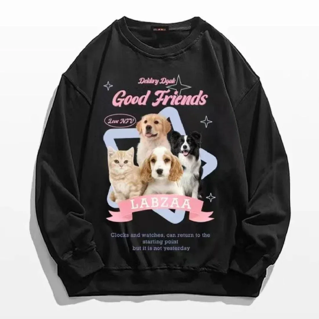 Harajuku Anime Cartoon Cat Graphic Kawaii Sweatshirt Youth Lady Lovely Hoodies Tops Loose Autumn Winter Clothes Korean Trendy