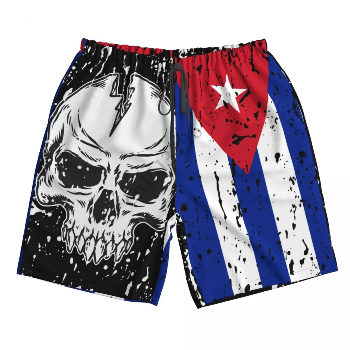 

Мужские Винтажные плавки с принтом, быстросохнущие пляжные шорты с кубинским флагом, черепом, сетчатая подкладка, с карманами, 3D-принтом