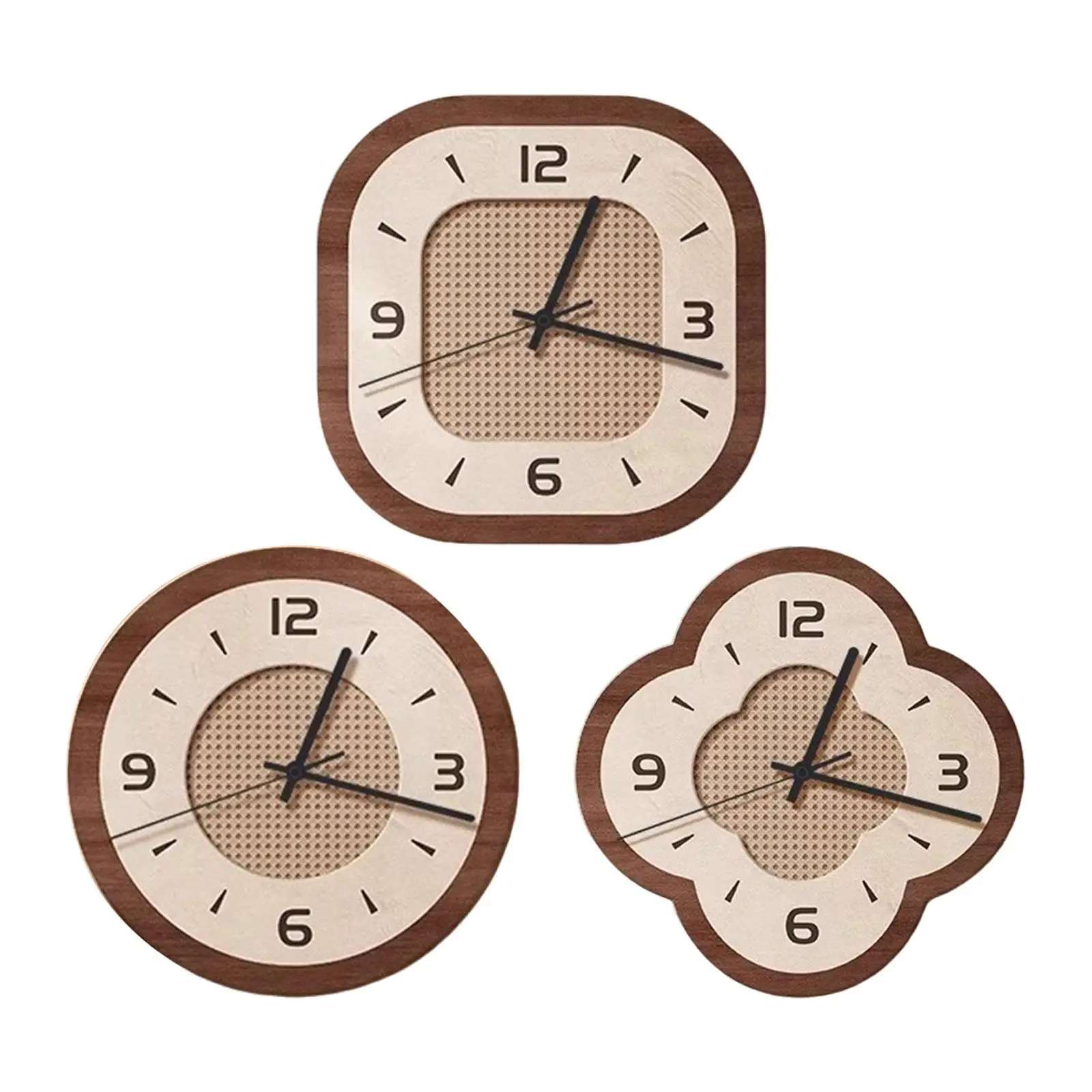 Wall Clock Wooden Frame Non Ticking Hanging Art Clock Home Decoration for Bedroom Study Room Kitchen Gift for Family Friends