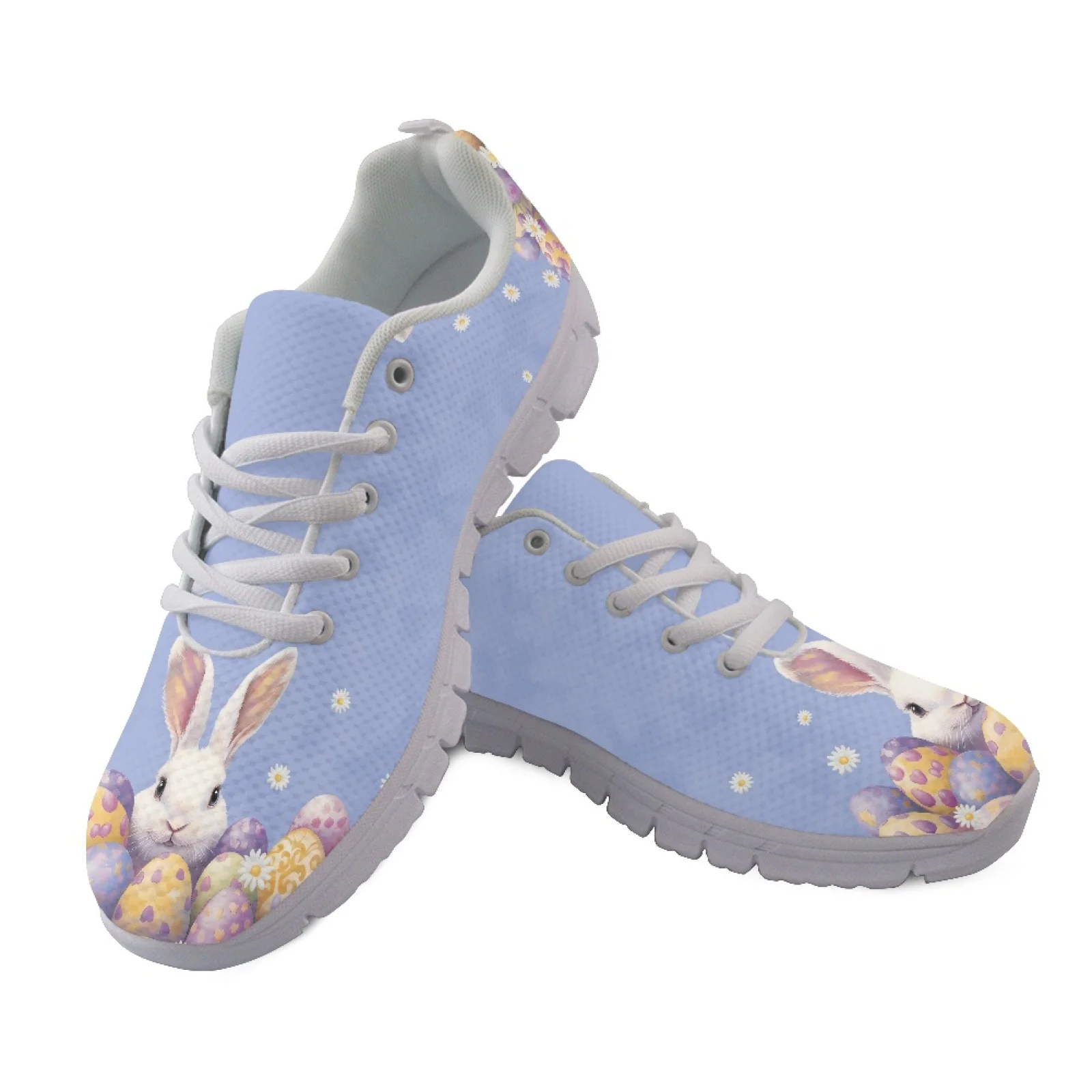Coloranimal Easter Mens Lace up Athletic Trainers Featuring Rabbit Floral Pattern Mesh Sneakers for Walking Daily Work