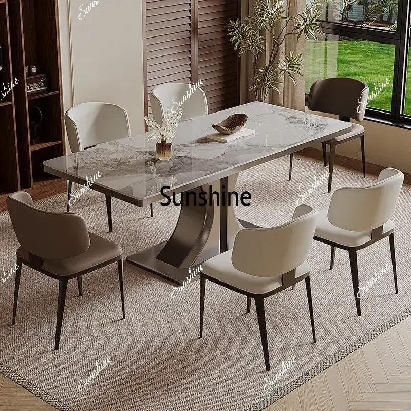 Modern simple rectangular light luxury rock slab small apartment dining table Luxury kitchen table unique dining furniture