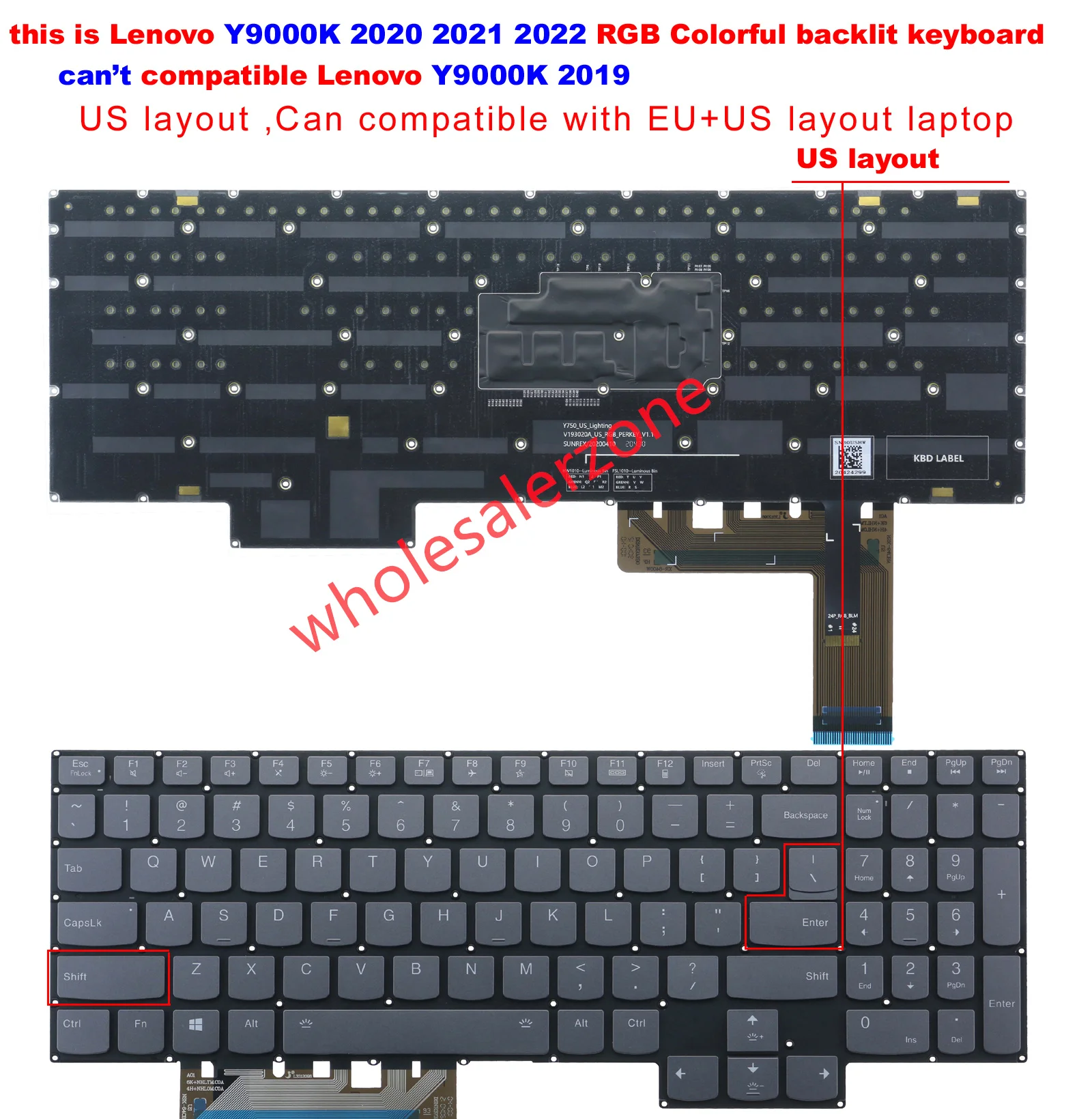 

New for Lenovo LEGION Y9000K 2020,LEGION Y9000K 2021,Y9000K 2022 laptop US RGB Colorful Backlit Keyboard (can't fit Y9000K 2019)