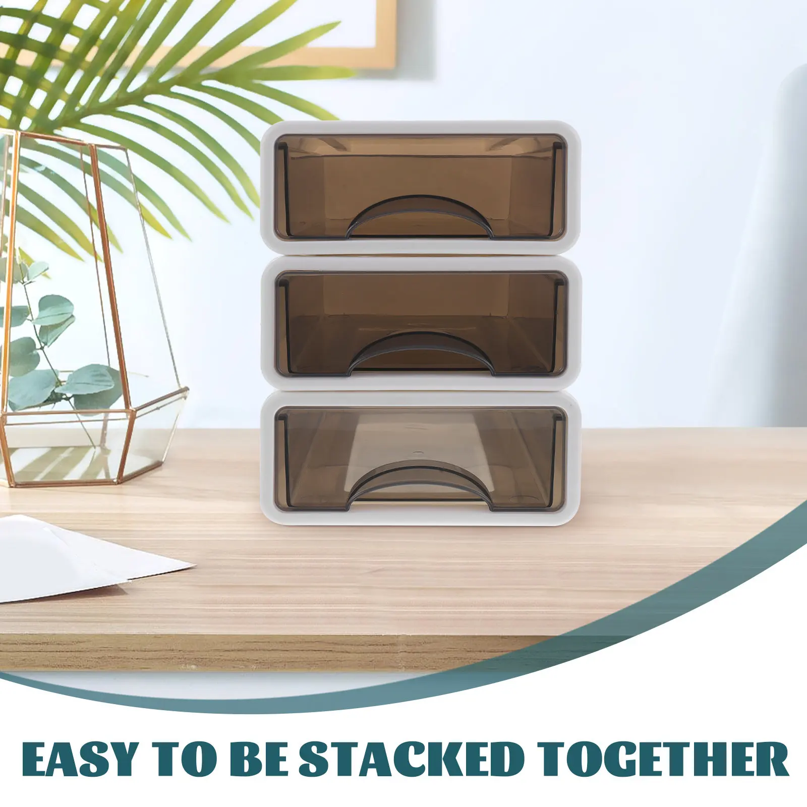 3Pcs Premium PP Drawer Type Storage Box Sturdy Stackable Desktop Organizer for Cosmetics Lipstick Jewelry Lotion Books